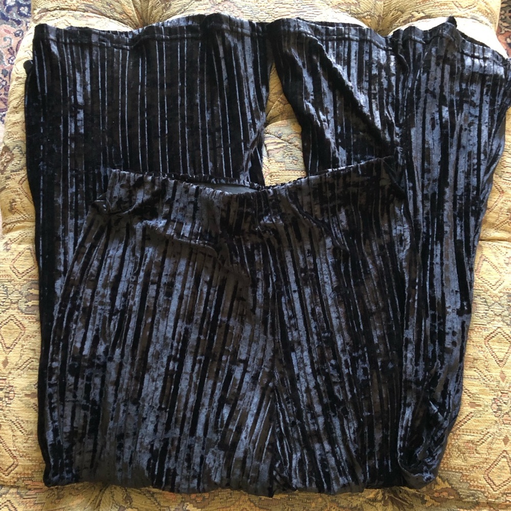 Free People XL Pull-On Velvet Pants Black Wide Leg